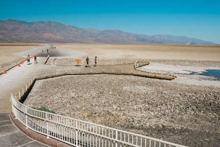 Death Valley, California, USA - April 15, 2021  Badwater Basin, an endorheic basin in Death Valley National Park,  the lowest point in North America and the United Statesのeditorial素材