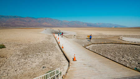 Death Valley, California, USA - April 15, 2021  Badwater Basin, an endorheic basin in Death Valley National Park,  the lowest point in North America and the United Statesのeditorial素材