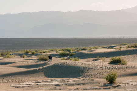 Death Valley, California, USA - April 14, 2021.  Sunset in Death Valley National Park, California. Mesquite Sand Dunes vista point.のeditorial素材