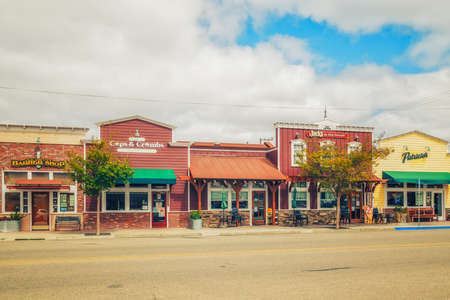 Orcutt, Santa Barbara County, California, May 15, 2021.  Historical Old Town Orcutt. Coffee shop, bakery, restaurants, street viewのeditorial素材