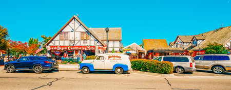 Solvang, California, USA - May 29, 2021 Solvang, street view and city life. City in Southern California's Santa Ynez Valley. The City Has Known for its Traditional Danish Style Architectureのeditorial素材