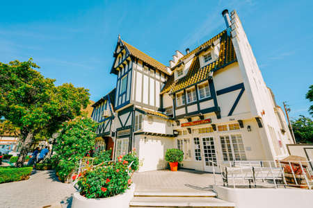 Solvang, California, USA - May 29, 2021 Wine Valley Inn hotel in Solvang, Santa Barbara County, California. Danish style architecture, popular touristic destinationのeditorial素材