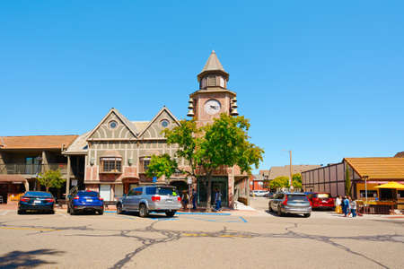 Solvang, California, USA - May 29, 2021.   Solvang, street view and city life. City in Southern California`s Santa Ynez Valley. The City Has Known for its Traditional Danish Style Architectureのeditorial素材