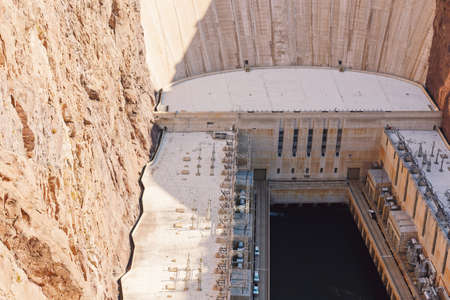 Hoover Dam, Nevada-Arizona, USA - October 2, 2021  Hoover Dam in the Black Canyon of the Colorado River view from the Mike O'Callagham-Pat Tillman Memorial Bridgeのeditorial素材
