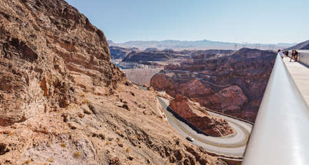 Hoover Dam, Nevada-Arizona, USA - October 2, 2021  The Mike O'Callagham- Pat Tillman Memorial Bridge, the word's biggest arch bridge. Hoover Dam bridge connects Arizona and Nevadaのeditorial素材