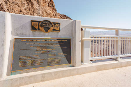 Hoover Dam, Nevada-Arizona, USA - October 2, 2021  The Mike O'Callagham- Pat Tillman Memorial Bridge, the word's biggest arch bridge. Hoover Dam bridge connects Arizona and Nevadaのeditorial素材