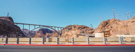 Hoover Dam, Nevada-Arizona, USA - October 2, 2021 Hoover Dam bypass  walkway and The Mike O'Callaghan-Pat Tillman Memorial Bridgeのeditorial素材