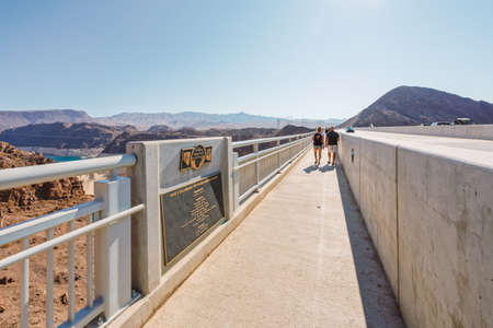 Hoover Dam, Nevada-Arizona, USA - October 2, 2021  The Mike O'Callagham- Pat Tillman Memorial Bridge, the word's biggest arch bridge. Hoover Dam bridge connects Arizona and Nevadaのeditorial素材