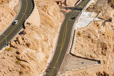 Hoover Dam, Nevada-Arizona, USA - October 2, 2021 Hoover Dam in the Black Canyon of the Colorado River view from the Mike O'Callagham-Pat Tillman Memorial Bridgeのeditorial素材