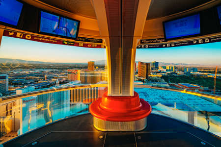 Las Vegas, Nevada, USA - October 1, 2021  The High Roller observation wheel, giant ferries wheel on the Las Vegas Strip. View from pod windowのeditorial素材