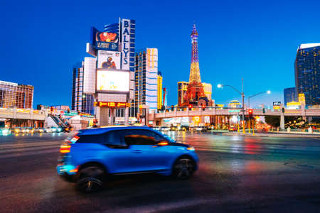 Las Vegas, Nevada, USA - October 1, 2021  Las Vegas Strip at night. Street view, hotels, traffic,...