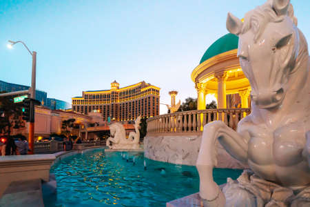 Las Vegas, Nevada, USA - October 1, 2021  Bellagio Luxury Resort and Casino in the heart of Las Vegas Strip at nightのeditorial素材