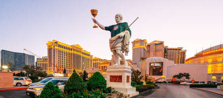 Las Vegas, Nevada, USA - October 1, 2021  Caesars Palace Las Vegas hotel and casino at sunset, street viewのeditorial素材