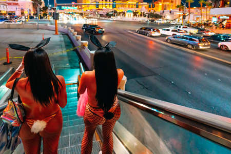 Las Vegas, Nevada, USA - October 1, 2021  Las Vegas Strip at night. Street view, people, hotels, traffic, city lifeのeditorial素材