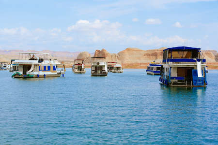 Lake Powell, Utah, USA - September 29, 2021 Houseboats moored on Lake Powell, Southern Utahのeditorial素材