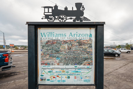 Williams, Arizona, USA - September 27, 2021 Williams, gateway to the Grand Canyon, Route 66, Arizona. Street view, architecture, traffic, city lifeのeditorial素材