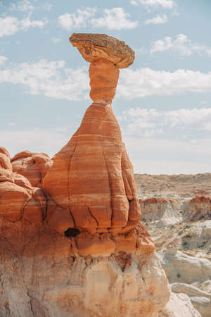 Grand Staircase-Escalante national monumen, Utah. Toadstools, an amazing balanced rock formations which look like mushrooms. Hiking in desert, enchanting wilderness areaの写真素材