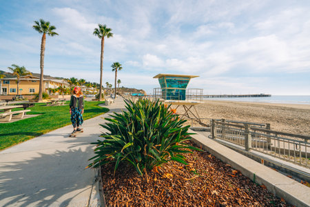 Avila Beach, California, USA - December 6, 2021 Avila Beach promenade. Avila Beach is a charming  beach town, located on the beautiful Central Coast of Californiaのeditorial素材