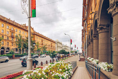 Minsk, Belarus - August 27, 2021  Downtown of the city. Architecture, traffic, city lifeのeditorial素材