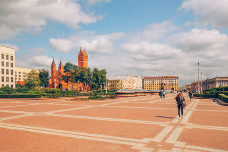 Minsk, Belarus - August 27, 2021  Independence Square, the main square of Minsk in downtown of the cityのeditorial素材