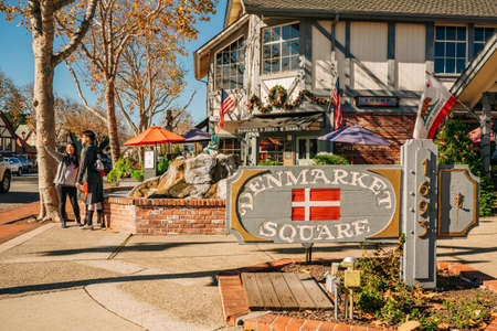 Solvang, California, USA - December 28, 2021  Denmarket Square in Solvang, city in Southern California's Santa Ynez Valley has known for its traditional Danish Style Architectureのeditorial素材