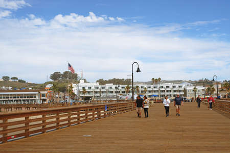 Pismo Beach, California, USA - March 3, 2022. Pismo Beach pier, an old wooden pier in the heart of Pismo Beach city, Californiaのeditorial素材