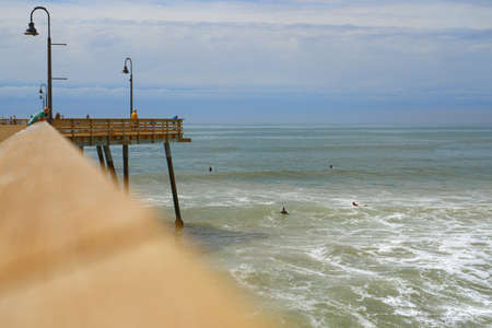 Pismo Beach, California, USA - March 3, 2022. Pismo Beach pier, an old wooden pier in the heart of Pismo Beach city, Californiaのeditorial素材