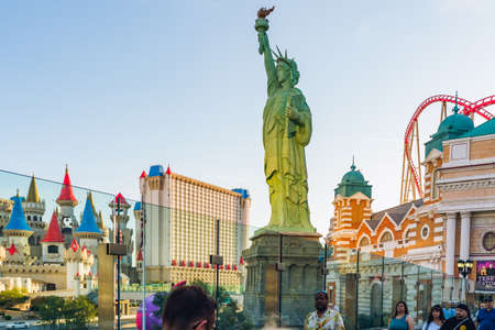 Las Vegas, Nevada, USA - May 4, 2022.  New York-New York Hotel and Casino in the center of Las Vegas Strip. Architecture, people, street viewのeditorial素材