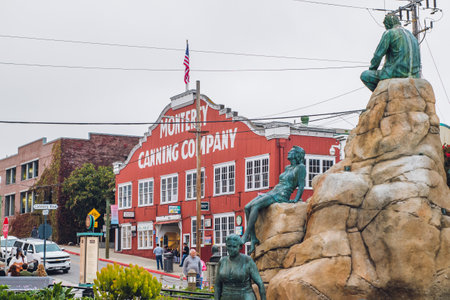 Monterey, California, USA - October 30, 2022. Monterey Canning Company on a historic Cannery Row in downtown of Monterey, view from Steibeck Plazaのeditorial素材
