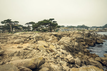 Monterey, California, USA - October 31, 2022. Lovers Point park and beach in Pacific grove. Landscaped community park is used for picnicking, fishing, swimmingのeditorial素材