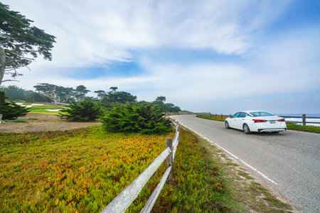 Monterey, California, USA - October 31, 2022. Scenic road 17 Mile Drive through Pacific Grove and Pebble Beach in Monterey, California Central Coastのeditorial素材