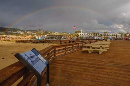 Pismo Beach, California - December 6, 2022.  Pismo Beach pier, an old wooden pier in the heart of Pismo Beach city, Californiaのeditorial素材