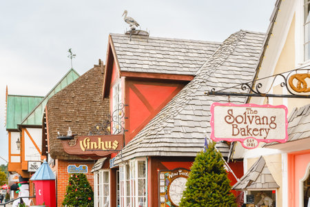 Solvang, California, USA - December 8, 2022 The Solvang Bakery on Main Street. Architecture, street view, traditional Danish Style, little Denmark in Californiaのeditorial素材
