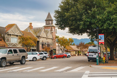 Solvang, California, USA - December 8, 2022  Solvang, street view and city life. City in Southern California`s Santa Ynez Valley. The City has known for its traditional Danish style architectureのeditorial素材