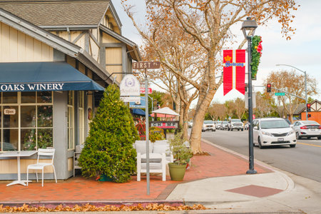 Solvang, California, USA - December 8, 2022  Solvang, street view and city life. City in Southern California`s Santa Ynez Valley. The City has known for its traditional Danish style architectureのeditorial素材