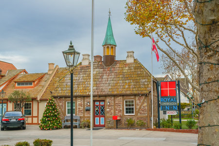 Solvang, California, USA - December 8, 2022  Royal Copenhagen Inn hotel, located in the heart of Solvang, surrounded by its finest shops, restaurants and bakeries. Traditional Danish Style Architectureのeditorial素材