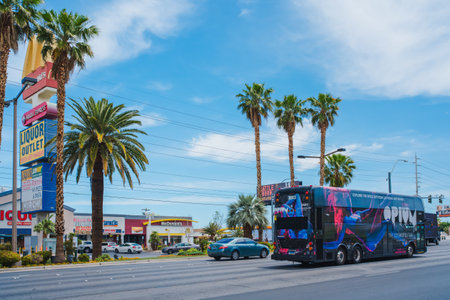 Las Vegas, Nevada, USA - May 5, 2022. Las Vegas street view. Traffic, architecture, tourists, city lifeのeditorial素材