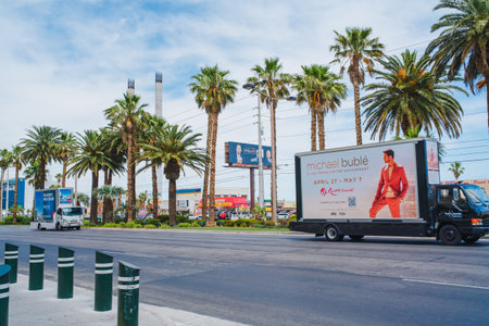Las Vegas, Nevada, USA - May 5, 2022. Las Vegas street view. Traffic, architecture, tourists, city lifeのeditorial素材