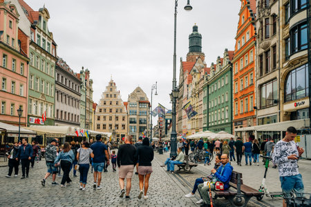 Wroclaw, Poland. Historical center of the old city. Historic landmarks, street view, architecture, city life. Wroclaw, Poland - August 21, 2022のeditorial素材