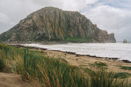 Morro Rock on the beach at Morro Bay State Park, California Coastlineの写真素材
