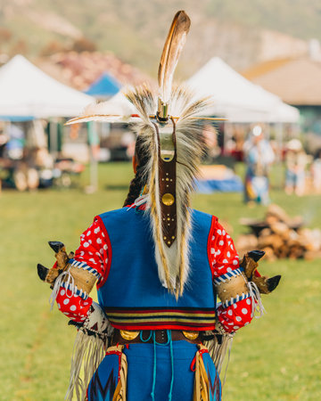 Malibu, California, USA - April 2, 2023. Chumash Day Pow Wow and Inter-tribal Gathering. The Malibu Bluffs Park is celebrating 23 years of hosting the Annual Chumash Day Powwow.のeditorial素材