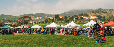 Malibu, California, USA - April 2, 2023. Chumash Day Pow Wow and Inter-tribal Gathering. The Malibu Bluffs Park is celebrating 23 years of hosting the Annual Chumash Day Powwow.のeditorial素材