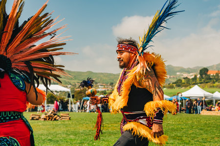 Malibu, California, USA - April 2, 2023. Chumash Day Pow Wow and Inter-tribal Gathering. The Malibu Bluffs Park is celebrating 23 years of hosting the Annual Chumash Day Powwow.のeditorial素材