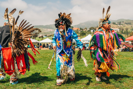 Malibu, California, USA - April 2, 2023. Chumash Day Pow Wow and Inter-tribal Gathering. The Malibu Bluffs Park is celebrating 23 years of hosting the Annual Chumash Day Powwow.のeditorial素材