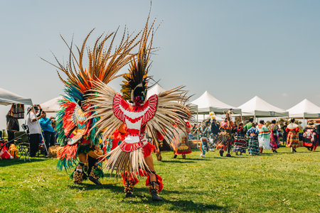 Malibu, California, USA - April 2, 2023. Chumash Day Pow Wow and Inter-tribal Gathering. The Malibu Bluffs Park is celebrating 23 years of hosting the Annual Chumash Day Powwow.のeditorial素材