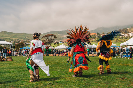 Malibu, California, USA - April 2, 2023. Chumash Day Pow Wow and Inter-tribal Gathering. The Malibu Bluffs Park is celebrating 23 years of hosting the Annual Chumash Day Powwow.のeditorial素材