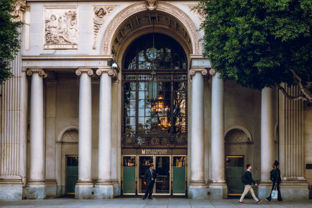 Los Angeles, California, USA - April 25, 2023. Historic Millennium Biltmore Hotel, main entrance, view from the 5th Street, downtown cityのeditorial素材