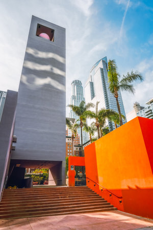 Los Angeles, California, USA - April 25, 2023. Pershing Square, a small public park in Downtown Los Angeles, California, main entranceのeditorial素材