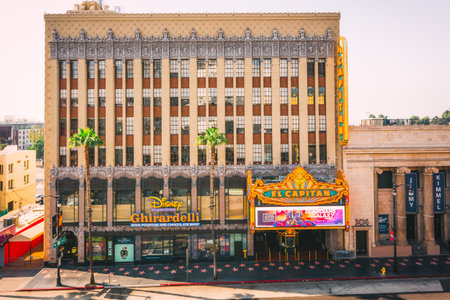 Los Angeles, California, USA - April 26, 2023. Ghirardelli chocolate shop on a Hollywood Walk of Fame, next to the iconic El Capitan Theatreのeditorial素材