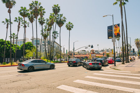 Hollywood, California, USA - April 26, 2023. Day traffic on Hollywood Boulevardのeditorial素材